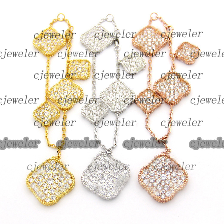 charm bracelets VC letter six flower full diamond bracelet buckle 18K gold 925 silver original packaging four-leaf clover bangles for mens womens bi