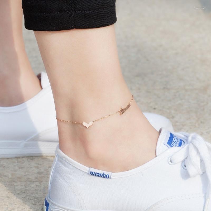 

Anklets YUN RUO Fashion Love U Heart Anklet Women Rose Gold Color Titanium Steel Ladies Candy Jewelry Never Fade Drop