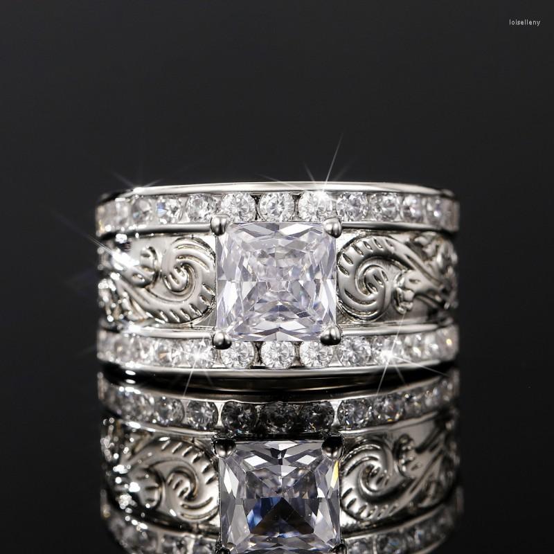 

Wedding Rings Huitan Fashion Luxury Engagement For Women Paved Square Cubic Zirconia Brilliant Finger Jewelry Anniversary Girl Gift