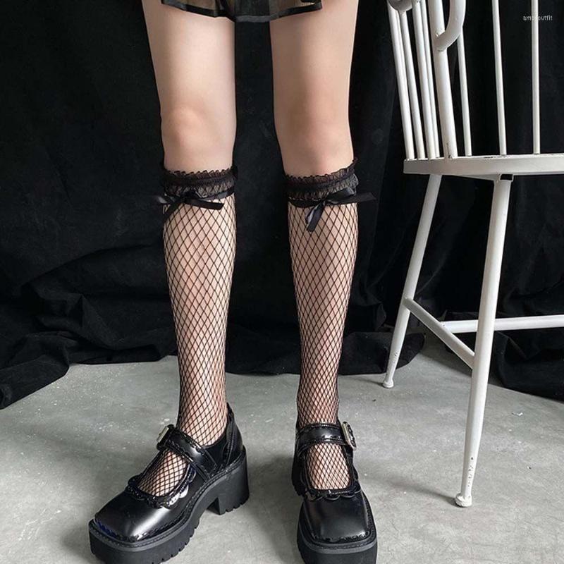 

Women Socks Summer Product Lolita Folds Sexy Lace Fishnet Sweet And Lovely Bandage Japanese Girl JK Uniform Calf, Black