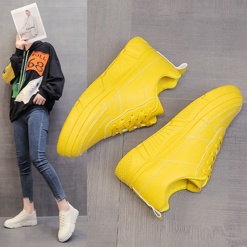 

Dress Shoes Designer Sneakers Women Platform Casual Shoes Fashion Sneakers Platform Basket Femme Yellow Lace-Up Casual Chunky Shoes 230227, Beige