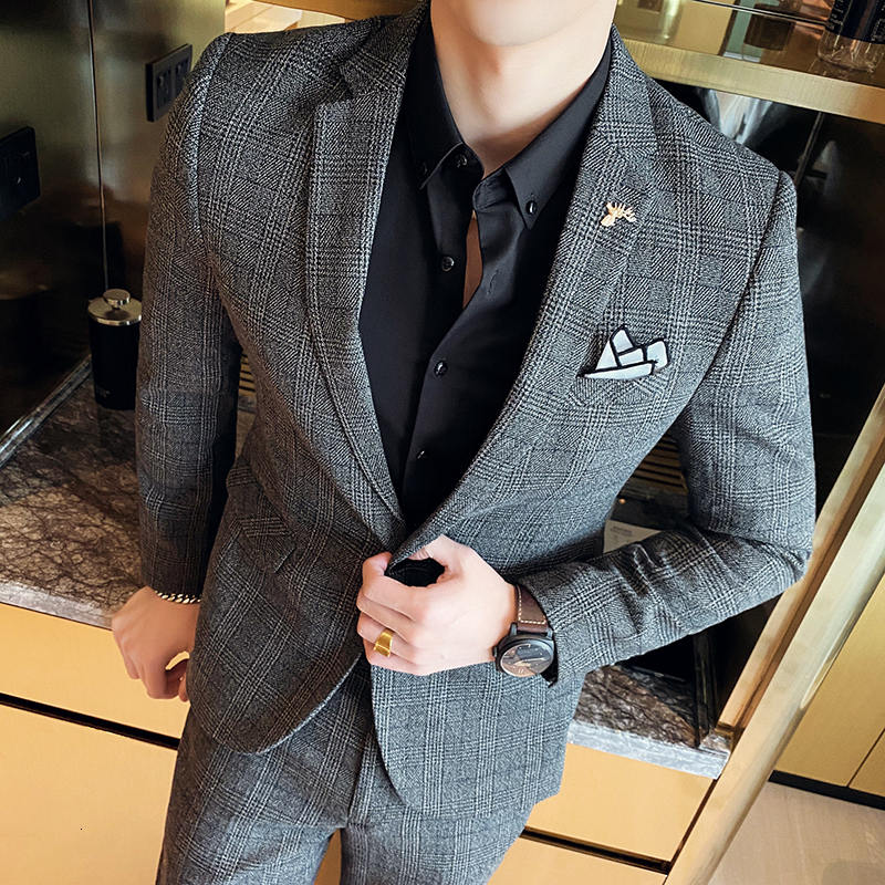 

Men's Suits Blazers Boutique S-5XL Blazer Trousers Men's Italian Style Elegant Fashion Business Casual Gentleman Dress Linen Dress 2-piece Set 230227, Grey