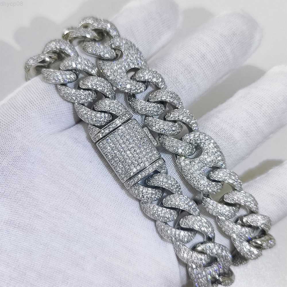 

Luxury Flawless VVS Moissanite Diamond Cuban Chain Hip Hop Necklace S925 Iced Out 15mm Gold Heavy Miami Cuban Link Chain Choker
