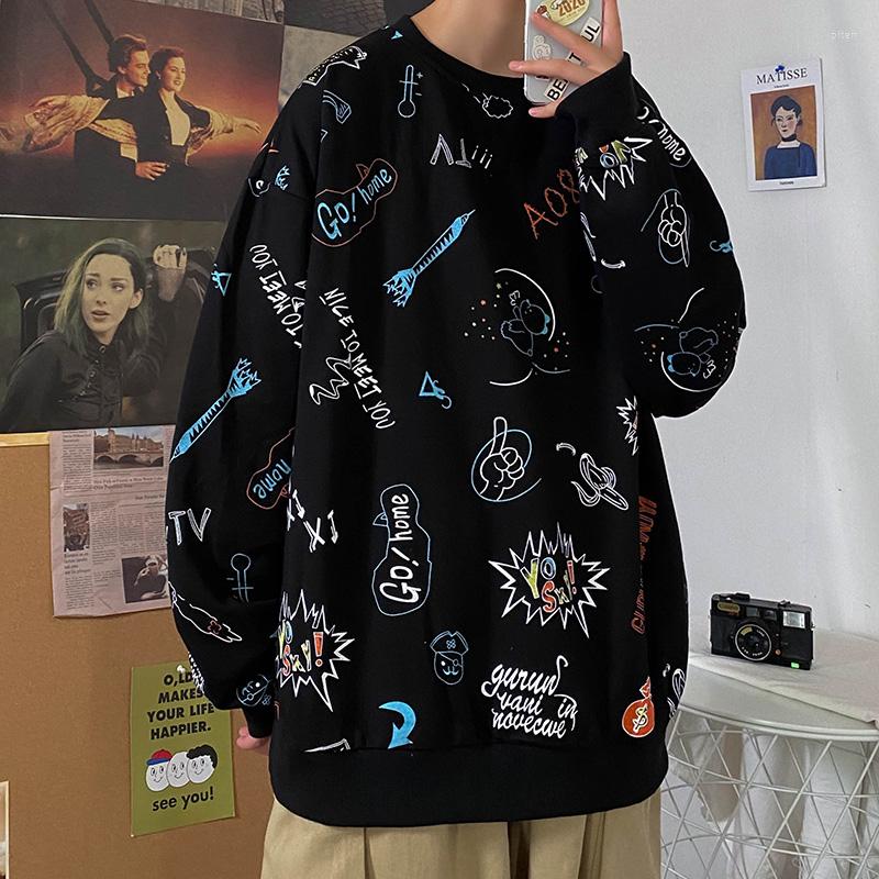 

Men's Hoodies Harajuku Autumn Men Sweatshirts Funny Printed Casual O-neck Long Sleeve Pullovers Black White Oversized -5XL