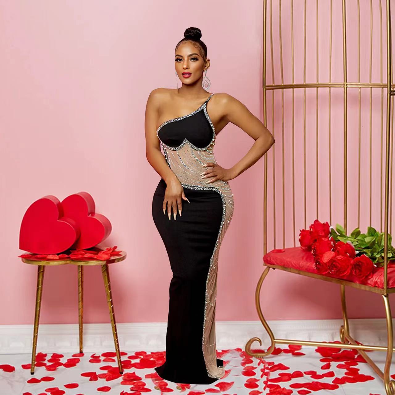 Verngo Africa Mermaid Evening Dresses Sexy One Shoulder Satin Long Prom Gowns Aso Ebi Side Slit Aso Ebi Women Formal Dress Arabic Celebrity Gown