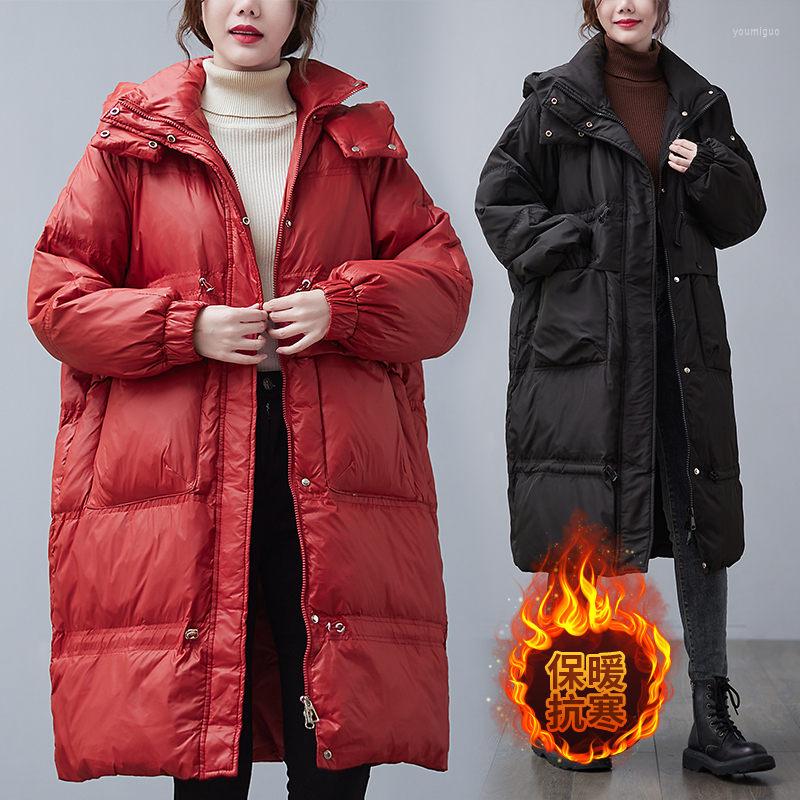 

Women's Trench Coats 2023 Fashion Loose Thick Plus Size Down Jacket Mid-Length Women's Pure Color Hooded Padded Coat Parka Lazy Trend, Black