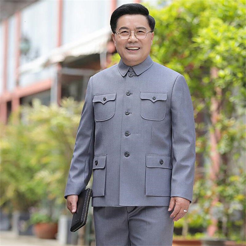 

Men' Suits Blazers Middleaged Chinese tunic suit set men blazer coats mens jacket masculino slim clothes casaco jaqueta masculina father wear grey 230227, A4