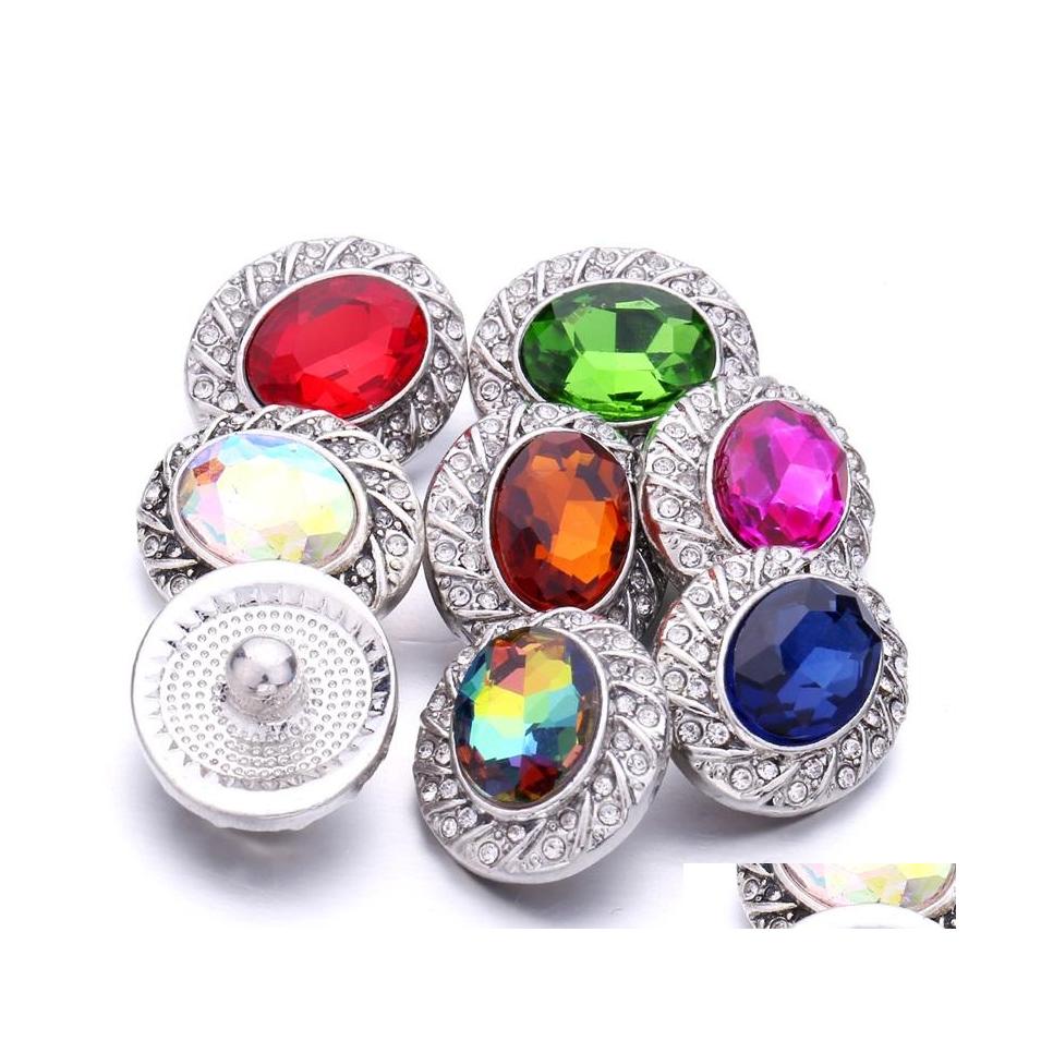 

car dvr Clasps Hooks Radiant Rhinestone Oval 18Mm Snap Button Clasp Gorgeous Zircon Sier Color Alloy Metal Lover Charms For Snaps Jewelry Dhols