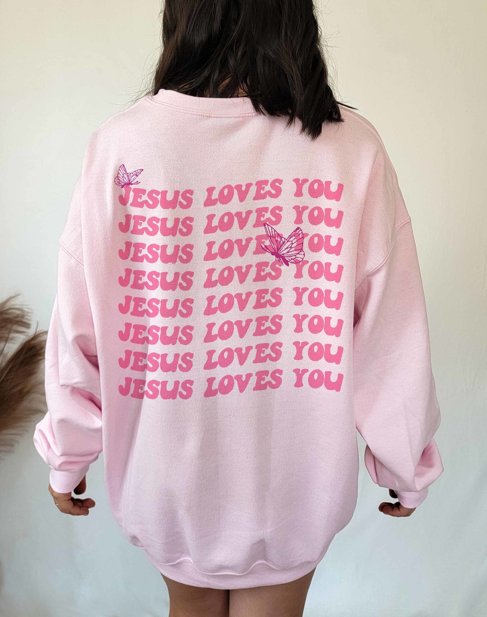 

Womens Two Piece Pants Jesus Loves You Butterfly Christian Sweatshirt pullovers youngs graphic religion church quote hipster vintage tops 230227, White