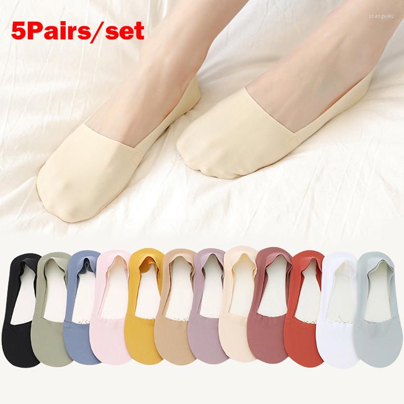 

Women Socks 5 Pairs Men Solid Color Invisible Non-slip Ankle Sock Casual Breathable Low Cut Comfortable Cotton Bottom, Random-1pairs-women