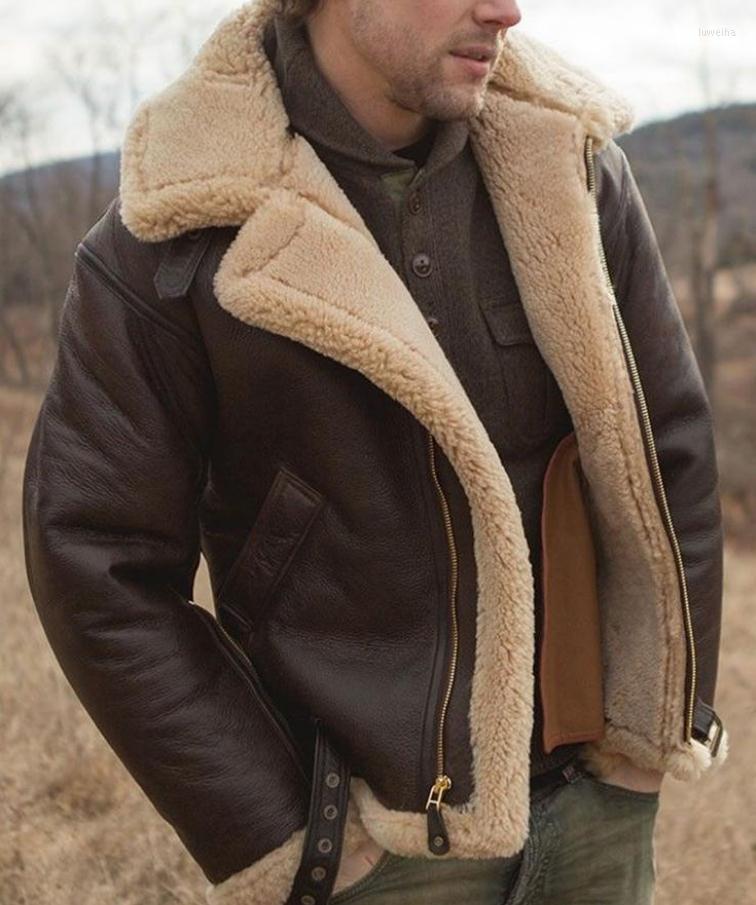 

Men' Jackets Autumn Winter Brown Lapel Thickened Warm Men' Coats Leather For Men Fur One Jacket PU Add Wool Parkas Chaquetas Hombre, Black