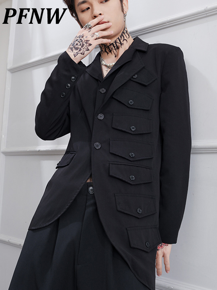 

Men's Suits Blazers PFNW Autumn Fashion Niche Design Style Winter Tailored Irregular Asymmetric Personality Casual 12A5839 230227, Black