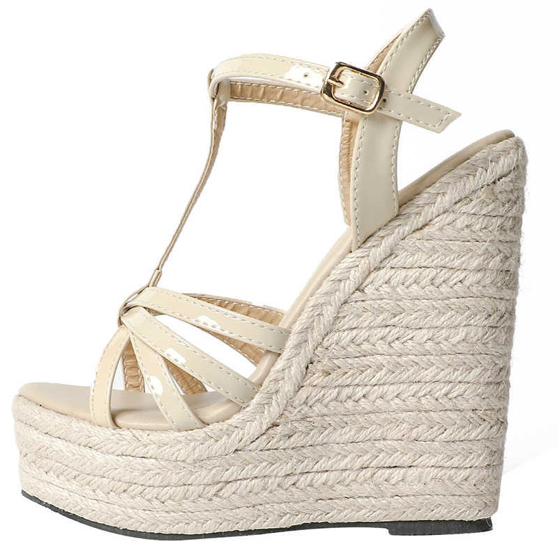 Sandals Hemp rope women's shoes large size wedge heel platform sandals Simple European and American woven Z0224-image-844844801