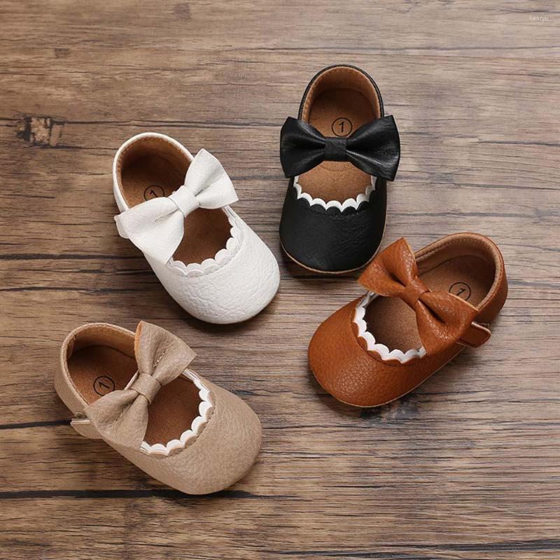 

First Walkers Rirusal Baby Casual Shoes Infant Toddler Bowknot Non-slip Rubber Soft-Sole Flat PU Walker Born Bow Decor Mary Janes, Black