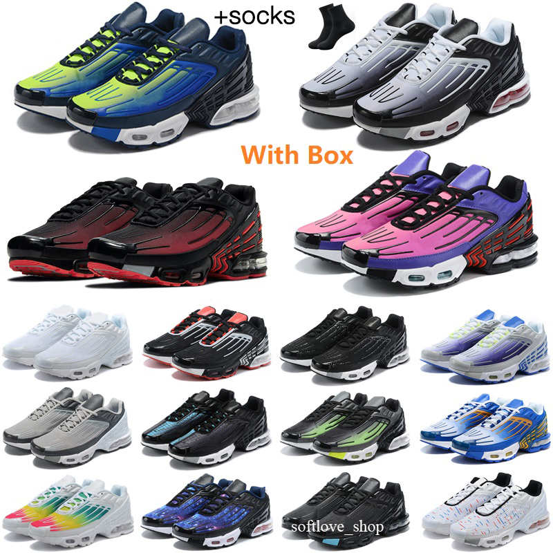Mens Tn 3 Plus Tuned III Running Shoes socks TN3 Vast Parachute Crater Royal Trainers Noir Triple Black Wolf Grey Aquamarine Blue Nebula Hyper Viole