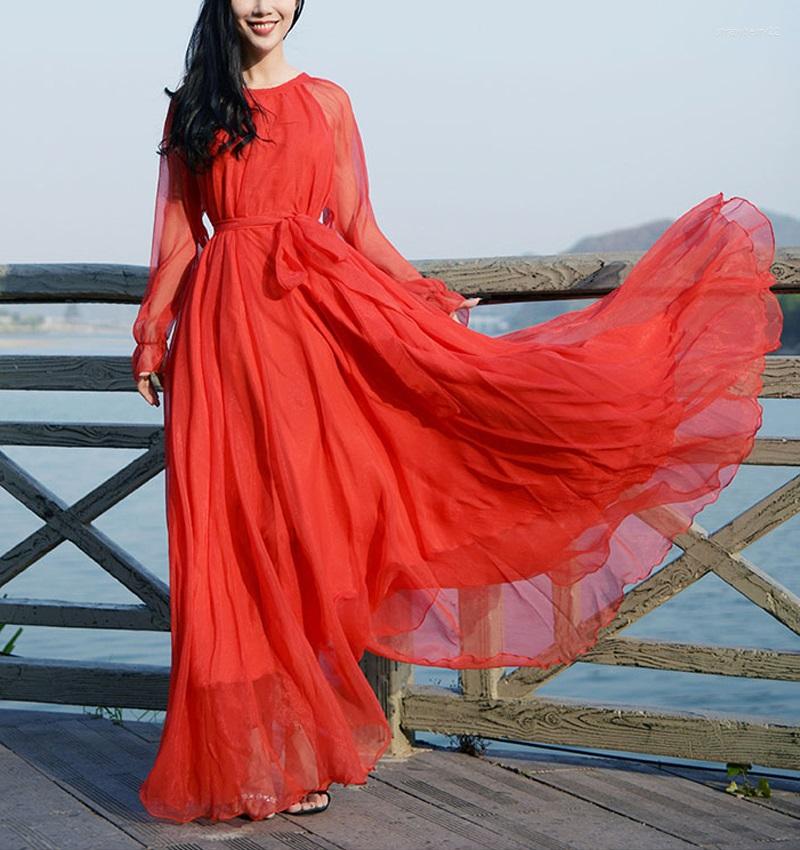 

Ethnic Clothing Women Elegant Flowy Chiffon High Quality Maxi Boho Dress Beach Loose Evening Party Bridesmaid PLus Size Oversized Dresses