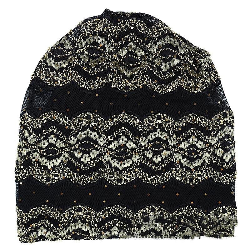 

Beanies Beanie/Skull Caps CUHAKCI Women Lace Skullies Turban Autumn Spring Hat Lady Headwear Flower Slouchy Baggy Head Cap Fashion Beanie, M209 black