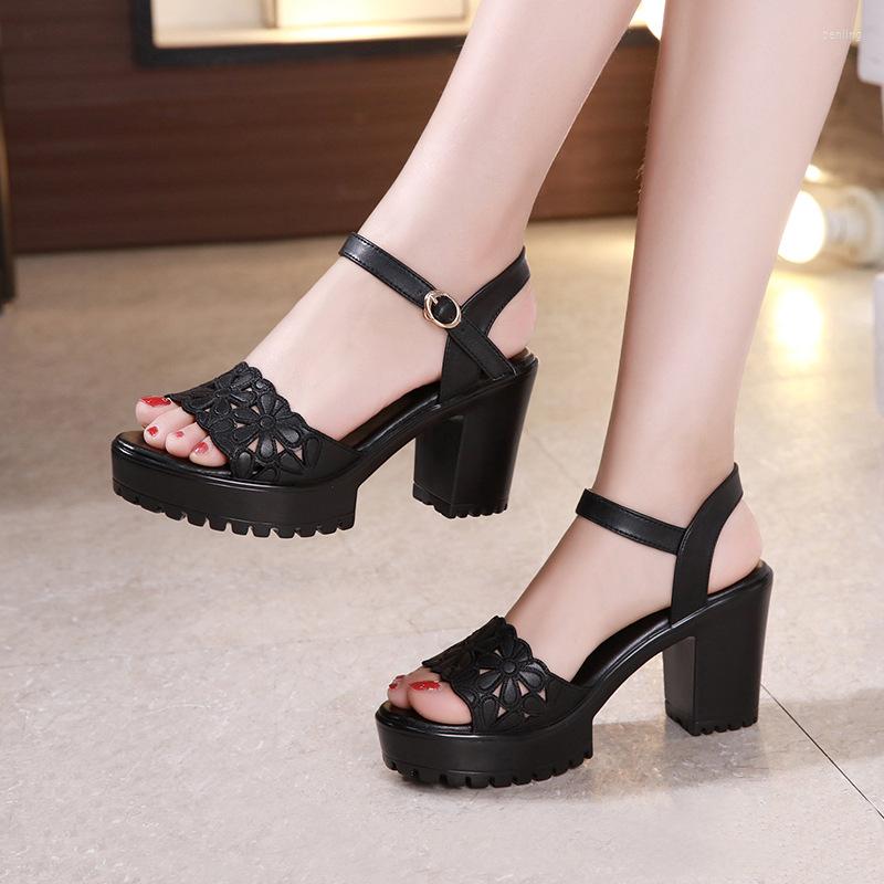 

Dress Shoes Plus Size 32-43 Block Heel Platform Sandals Women Wedding 2023 Summer Red Floral Cut High Heels Sandalias Ladies Office, Black