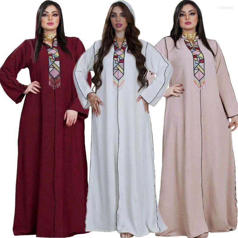 

Ethnic Clothing Abaya Muslim Women Hooded Hijab Dress Moroccan Jalabiya Kaftan Dubai Turkey Arab Oman Robe Sequins Tassel Gown
