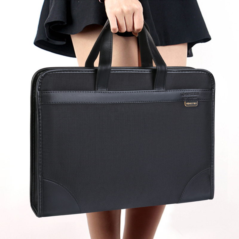 

Briefcases Document bag canvas office men's tote business multilayer Oxford briefcase female simple information package waterproof 230227, 6918 black