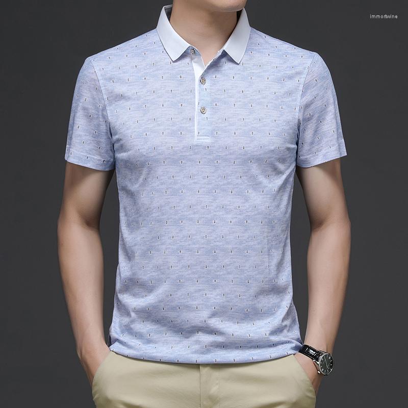 

Men's Polos Soft Men T-shirt Business Polo Cool Korean Lapel Casual Summer High End Short Sleeve High-quality Printing Pure Color Tops, Blue