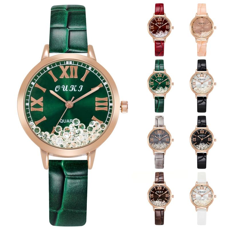 

Wristwatches Women Watch Luxury Quicksand Rhinestone Round Scale Dial Ladies Quartz Digital Automatic