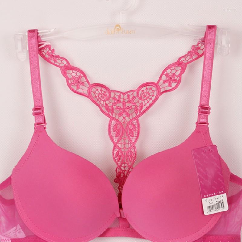 

Bras Front Closure Racerback Bra Women Plus Size Lace Bralette Y-line Straps Adjustable Bandage Super Push Up For, As picture shows