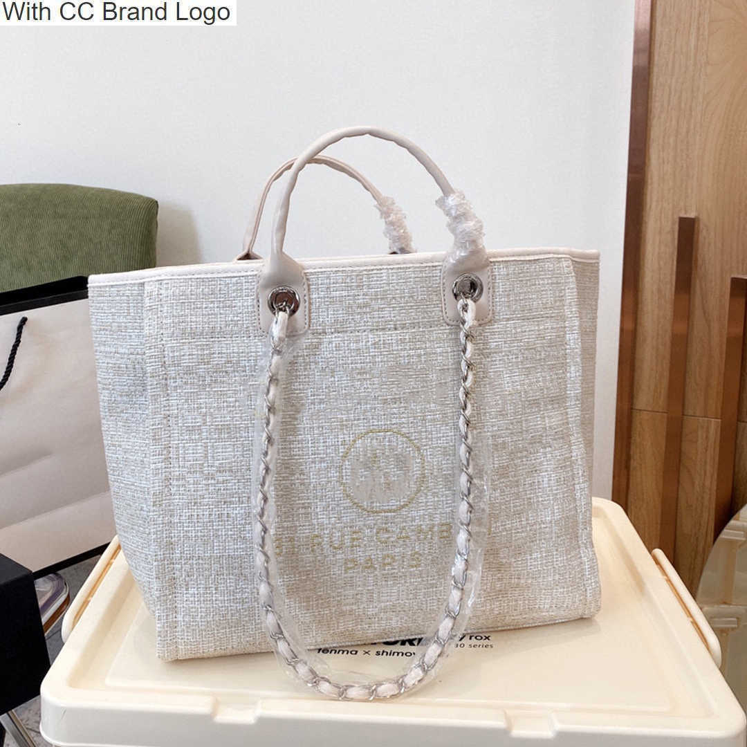

Luxury CC Beach Bags 22Ss Summer Famous Brand Tote Classic Beach Bags Canvas Deauville Chain Bag Top Quality Large Capacity Pochette Womens Shopping Bag Luxury, Blue