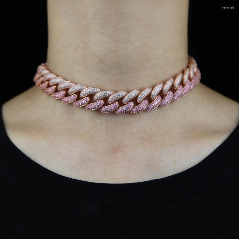 

Choker 16mm Big Heavy Chunky Cuban Two Tone Necklace 32 8CM Iced Out Bling Pink White 5A Cubic Zirconia Hiphop Women Jewelry