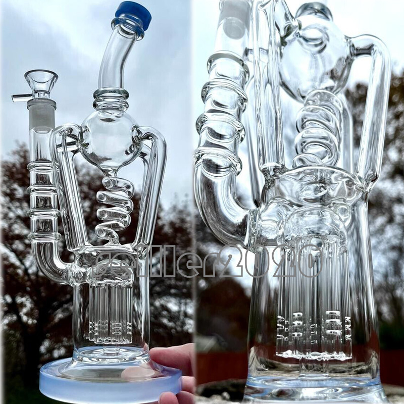 

12.2 inchs tall bong Hookahs glasses water bongs double heady glass pipes recycler oil rigs freezable coil dab Bong 14mm banger