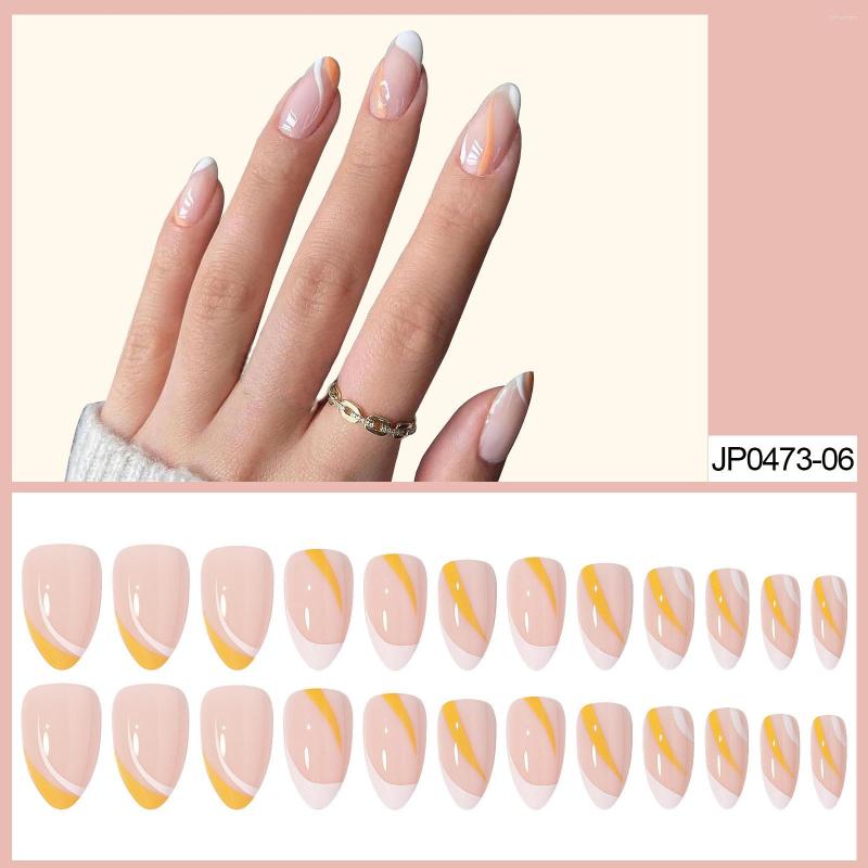 

False Nails French White Orange Finished Nail Patch 24 Pieces Suitable For Pressing Of Women Short Coffin Tips Press On, Pink