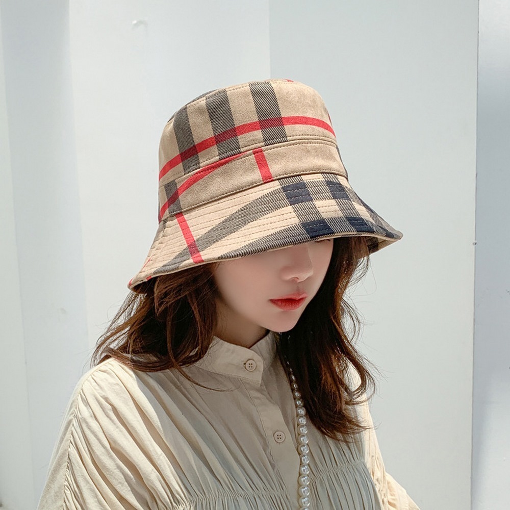 

Wide Brim Hats Bucket Hats Bucket Hats Female Bob Pot Caps For Women Snowflake Cotton Plaid Pattern Design Autumn And Winter Foldable Brim 7.5cm Sunhats 230227, Blue