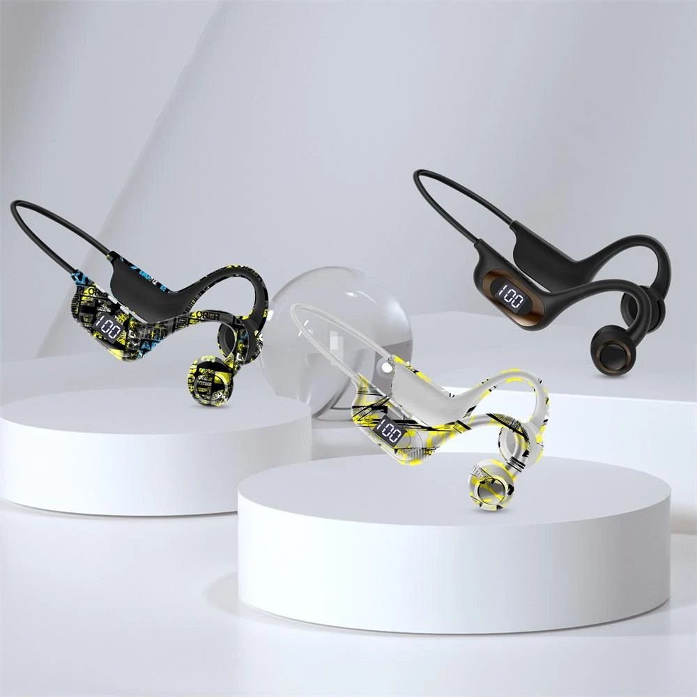 

Bone Conduction Fone Bluetooth Earphones Wireless Headphones LED Ear Hook Air Pro Earbuds Wireless Bluetooth Sports Headset Support TF Card, Red