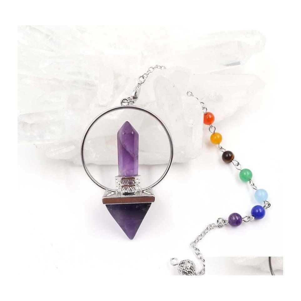 

car dvr Pendant Necklaces Natural Crystal Hexagonal Column Energy Pyramid Chakra Chain Spirit Decoration Men And Women Reiki Healing Drop De Dhgws