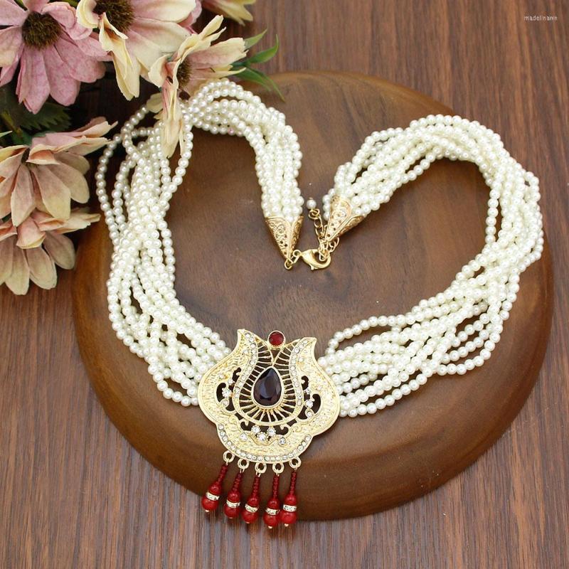 

Chains Neovisson Natural Stone Tassels Necklace For Women Multilayer Beads Chain Gold Color Morocco Bride Caftan Jewelry Gift