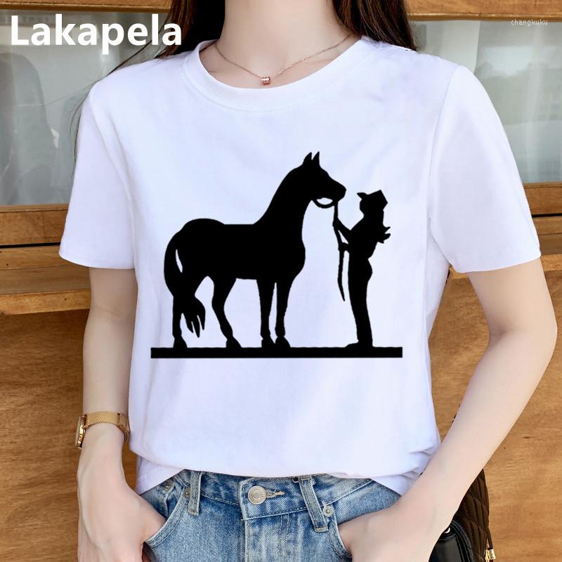 

Women's T Shirts Horse Graphic Print Summer 2023 Fashion Women's T-shirt Top Base O-neck White Short Tees Funny Lnteresting Girls, P9571-2