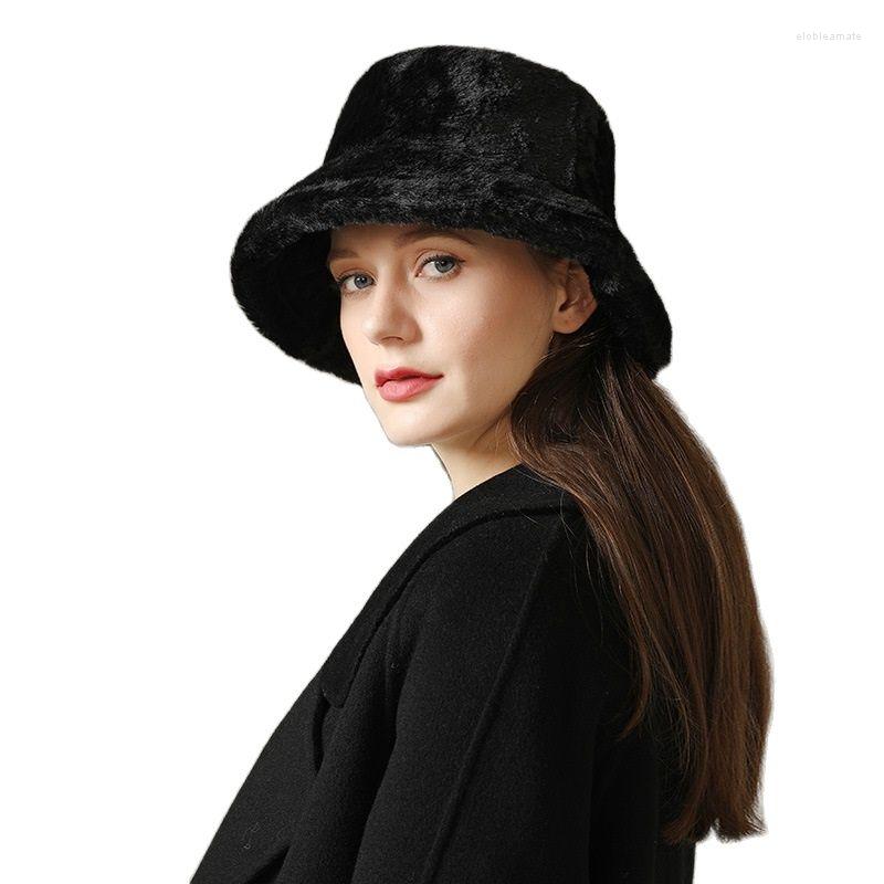 

Berets Autumn And Winter Women's Vintage Imitation Fur Bucket Cap Sweet Cute Plush Wild Warm Pure Color Fisherman Hat, White