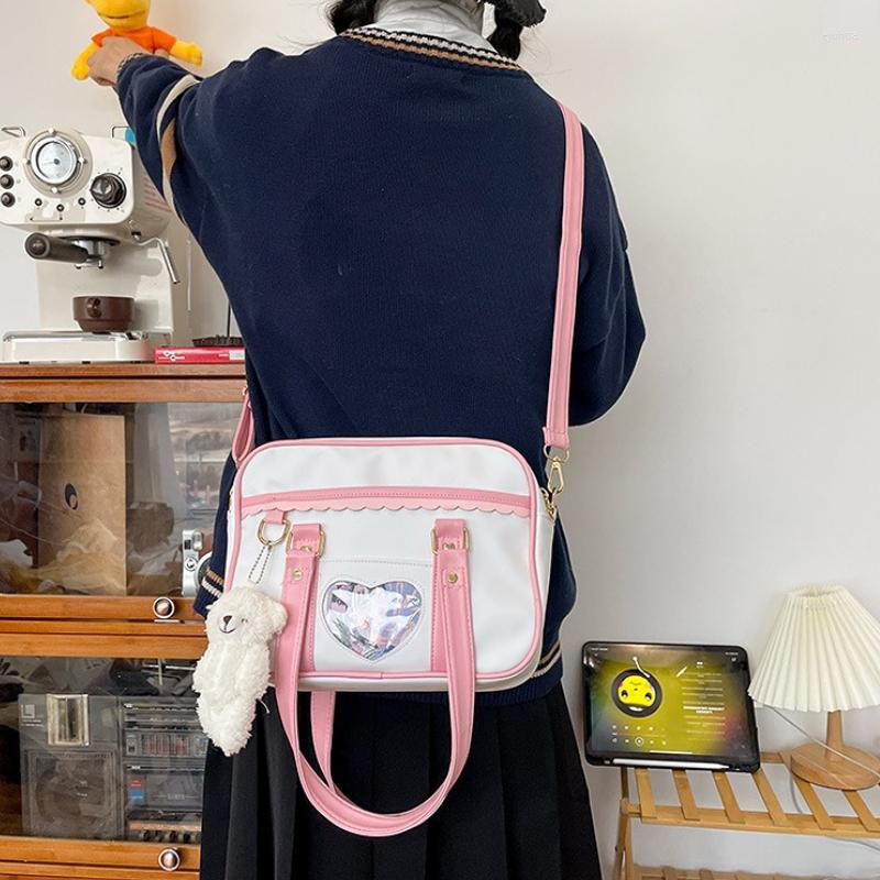 

Evening Bags Real S INS Japanese Harajuku Style Girl PU Uniform Bag Portable Multi-purpose Crossbody Shoulder Loli Matching, White no pedant