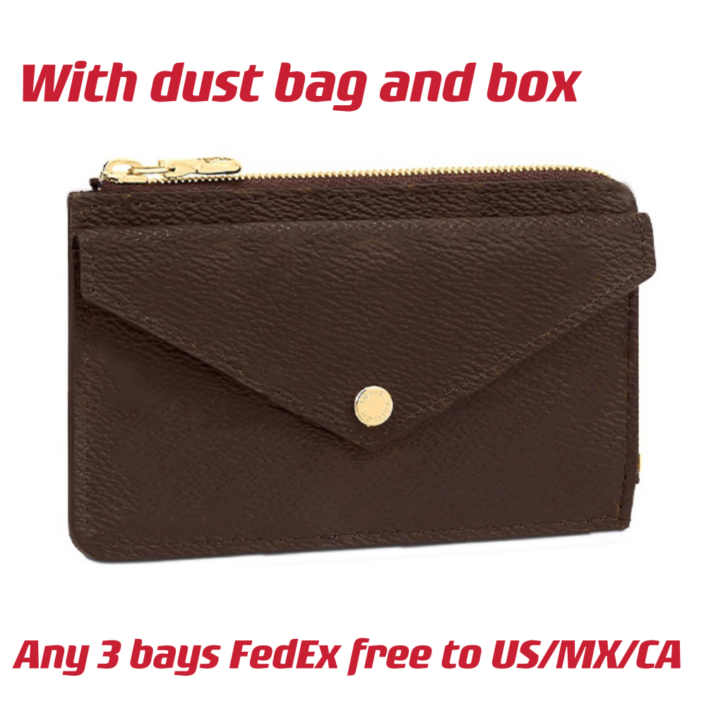 

Card Holder Recto Verso Key Wallets Front pocket and Zipper Pouch Lady Designer Wallet Woman Fashion Coin Purses Chain with a hook L zip closure, Brown flower with khaki