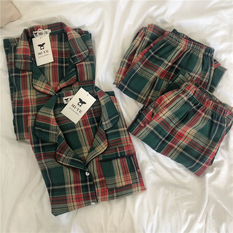 

Women's Sleepwear Green Christmas Pajamas Couple Pajama Set Simple Plaid Sleepwear Cotton Autumn Winter Women Pyjamas Suit Long Sleeve Loungewear 230227