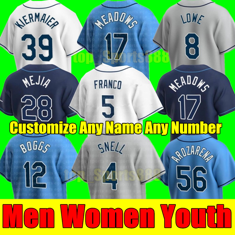 Maillots de baseball Wander Franco Rays 2023 S-4XL 12 Wade Boggs 39 Kevin Kiermaier Tampa Bay Austin Meadows 56 Randy Arozarena Charlie Morton 18