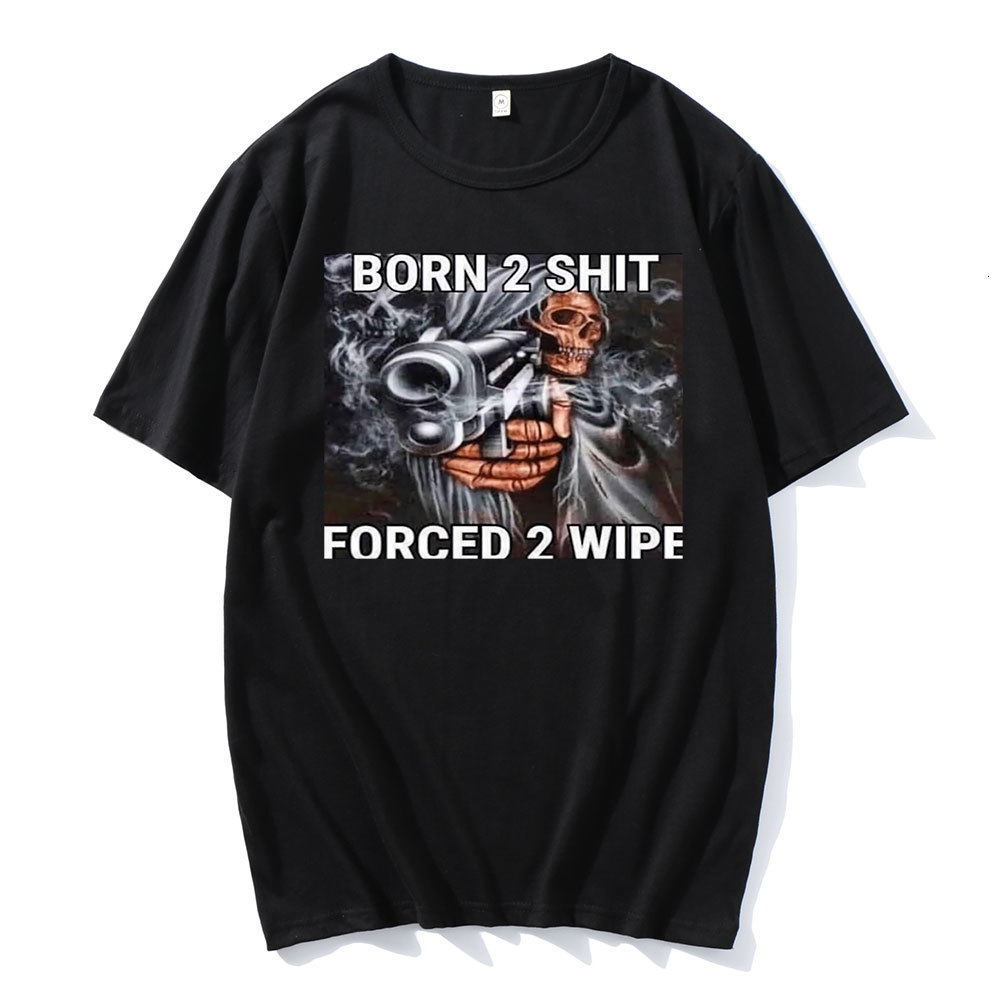 

Men's Polos Fashion Anime The Born To Shit Forced Wipe Print Oneck Tshirt High Quality Oversized Mens Casual Short Tshirts 230225, Black