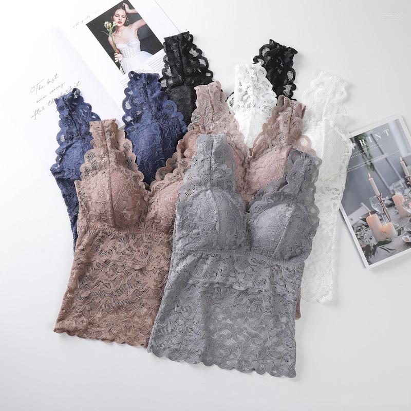 

Camisoles & Tanks Women Summer Crop Seamless T-shirt Sexy Lace Female Beauty Back Push Up Padded Camisole Women's Tank Top, Black