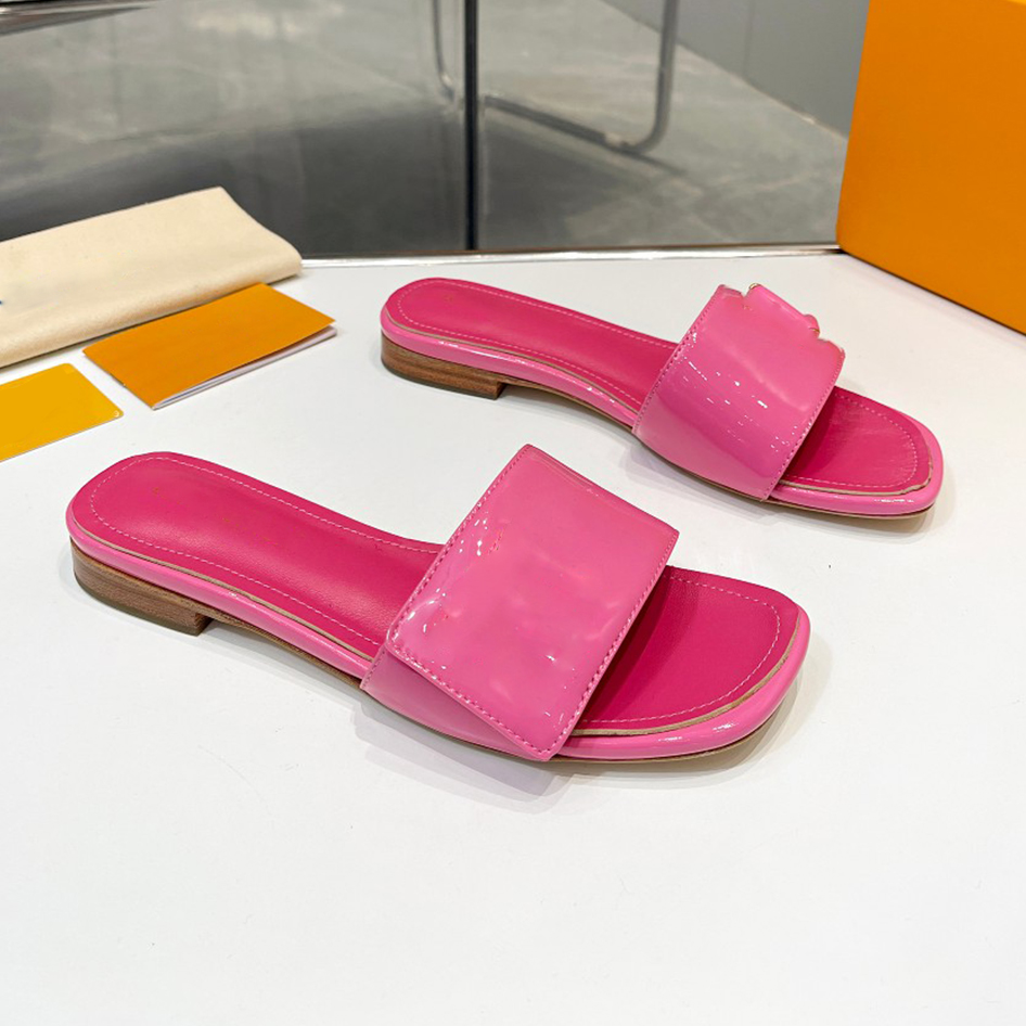 

Designer Slides Sexy Women Shoes Luxury Flats Sandal Appliques Slipper Gold Fuchsia Sliver Light Tan Leather Shoe Size Eur35-41