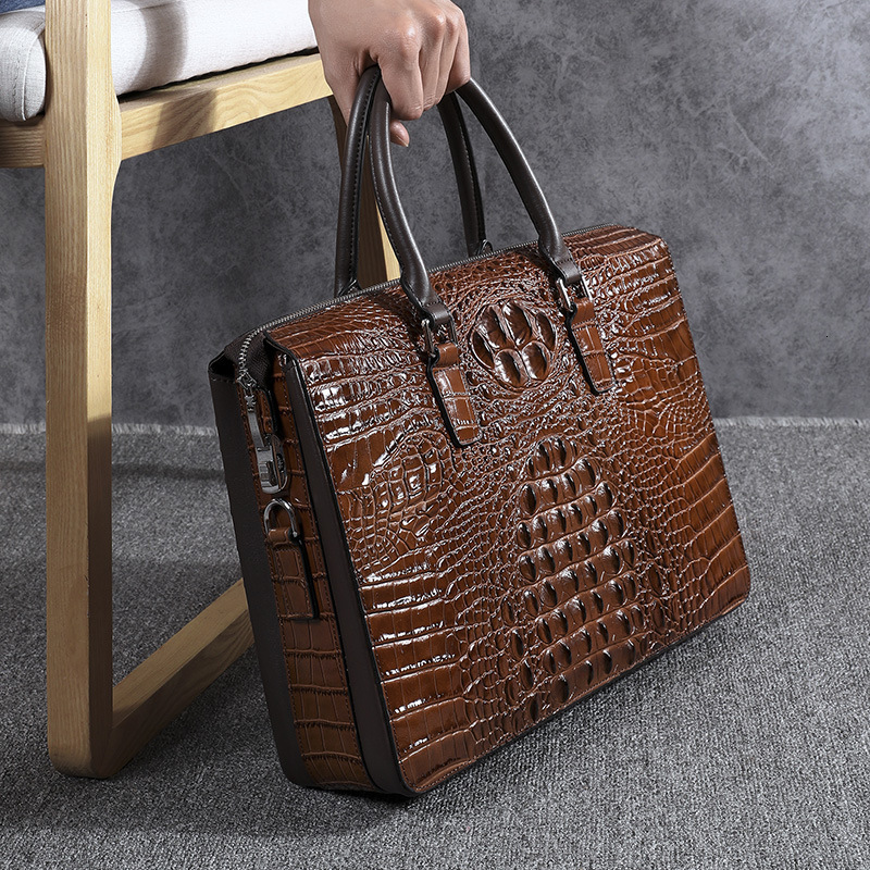 

Briefcases Password Men Briefcase Bag Genuine Leather Pattern Shoulder Big Capacity Messenger Bags Business Office Laptop Handbag 230227, Black