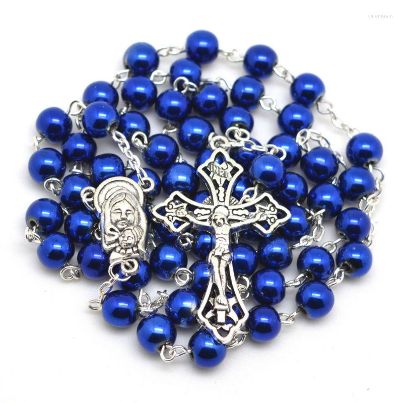 

Chains Fashion Blue Round Hematite Bead Catholic Rosary High Quality Handmade
