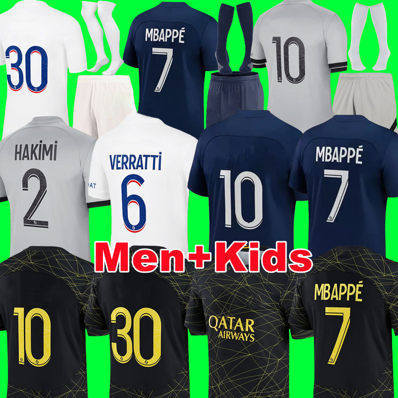 

22 23 soccer jerseys 30 10 MBAPPE 7 HAKIMI SERGIO RAMOS WIJNALDUM Maillots football shirt 2022 2023 men kids kit sets uniform enfants maillot de foot, 22/23 fourth kids