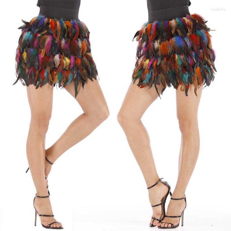 

Skirts Women Indie Folk Club Party Female 5 Colors Mini Spring Luxurious Feather High Waist Fashion Streetwear, Black