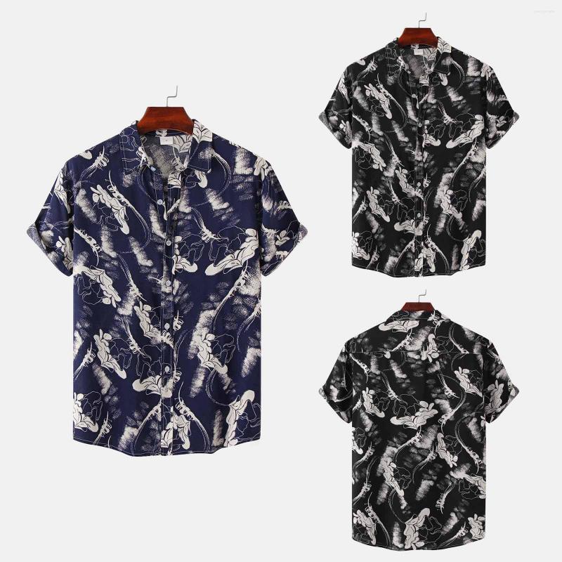 

Men's T Shirts Men's Fashion Casual Top Shirt Large Size Lapel Button Blouse Short Sleeve Retro Printed All- Holiday, Black