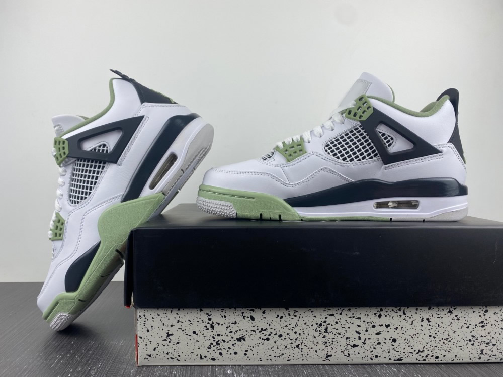 

Authentic 4 WMNS Oil Green Mens Basketball Shoes Womens 4s White Seafoam Dark Ash Neutral Grey outdoor Sports Sneakers AQ9129-103 With Box, #1
